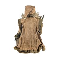Vintage 15" Woodland Santa Tree Topper: Tan Father Christmas with Burlap Sack