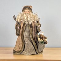 Vintage 15" Woodland Santa Tree Topper: Tan Father Christmas with Burlap Sack