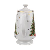 Vintage George Good Christmas Coffee Pot: Porcelain Holiday Coffee Pot with Gold Stars