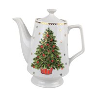 Vintage George Good Christmas Coffee Pot: Porcelain Holiday Coffee Pot with Gold Stars