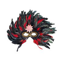 Vintage Feather Mardi Gras Mask: Black & Red Masquerade Wall Decor