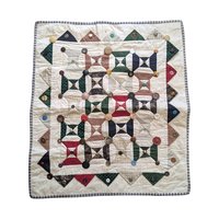 Handmade Patchwork Quilt: Vintage Style Throw Blanket with Button Accents