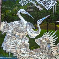 Vintage Mother of Pearl Inlay Panel, Large Asian Lacquer Wall Art with Cranes, Scenic Bird Wall Hanging, Oriental Decor