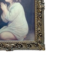 The Infant Samuel Framed Print by Reynolds, Vintage Ornate Metal Frame with Convex Bubble Glass, Religious Wall Art, Victorian Style Decor