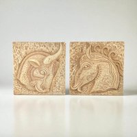 Vintage Greek Plaster Wall Plaques: Horse and Bull Relief Art