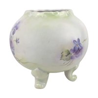 Vintage Footed Bowl/Vase with Hand Painted Violets, Art Nouveau Style Porcelain Planter, Purple Floral Vanity Dish, Cottagecore Candy Bowl