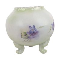 Vintage Footed Bowl/Vase with Hand Painted Violets, Art Nouveau Style Porcelain Planter, Purple Floral Vanity Dish, Cottagecore Candy Bowl