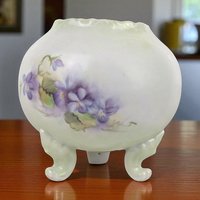 Vintage Footed Bowl/Vase with Hand Painted Violets, Art Nouveau Style Porcelain Planter, Purple Floral Vanity Dish, Cottagecore Candy Bowl
