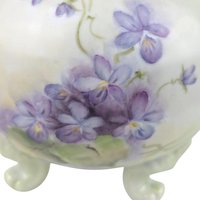 Vintage Footed Bowl/Vase with Hand Painted Violets, Art Nouveau Style Porcelain Planter, Purple Floral Vanity Dish, Cottagecore Candy Bowl
