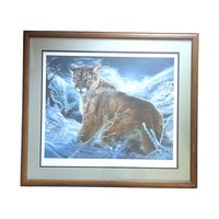 Vintage Large Jack Crandall The Night Shift Signed and Numbered Print, Framed Cougar Art, Limited Edition Wildlife Art, Mountain Lion Wall