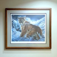 Vintage Large Jack Crandall The Night Shift Signed and Numbered Print, Framed Cougar Art, Limited Edition Wildlife Art, Mountain Lion Wall