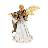 Vintage Angel Tree Topper: White and Gold Gown, Holiday Mantle Decor