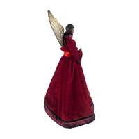 Vintage Black Angel Tree Topper: African American Figure in Red Velvet & Plaid Gown
