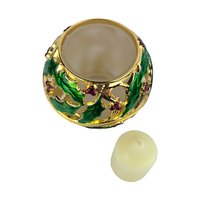 Vintage Lenox Holiday Dimension Votive: Gold & Enamel Holly Candle Holder