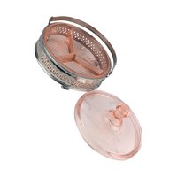 Vintage Pink Glass Relish Dish: Condiment Server with Chrome Caddy