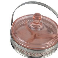 Vintage Pink Glass Relish Dish: Condiment Server with Chrome Caddy