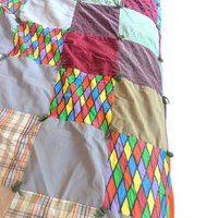 Vintage Patchwork Tied Quilt: Handmade 1970s Boho Floral Bedding