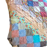 Vintage Patchwork Tied Quilt: Handmade 1970s Boho Floral Bedding