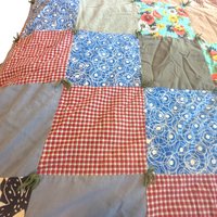Vintage Patchwork Tied Quilt: Handmade 1970s Boho Floral Bedding