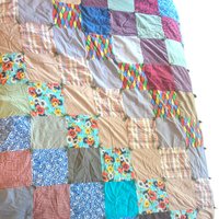 Vintage Patchwork Tied Quilt: Handmade 1970s Boho Floral Bedding