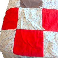 Vintage Checkerboard Quilt: Handmade Patchwork Tied Throw Blanket