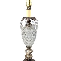 Vintage Cut Crystal Table Lamp with Prisms, Hollywood Regency Glass Lamp, Ornate Boudoir Accent Lighting for Bedroom, French Country Decor