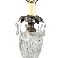 Vintage Cut Crystal Table Lamp with Prisms, Hollywood Regency Glass Lamp, Ornate Boudoir Accent Lighting for Bedroom, French Country Decor