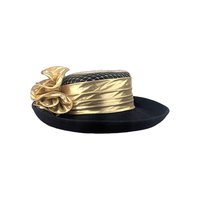 Vintage Sonni San Francisco Hat, 1980s Black Wool Felt Hat with Gold Lame Bow, Formal Occasion Hat, Kentucky Derby Church Hat