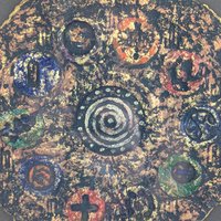 Vintage 1997 Barbara DeVault "Decadisk": Textured Mixed Media Wall Art