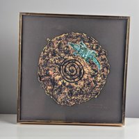 Vintage 1997 Barbara DeVault "Lingard Disk": Mixed Media Lizard Wall Art