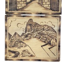 Vintage Peruvian Wood Burned Wall Art: Set of 4 Pyrography Folk Art Panels
