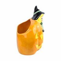 Vintage Ceramic Witch Planter: Blonde Witch on Pumpkin Jack-o'-Lantern