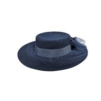 Vintage Bollman Americana Navy Blue Wool Felt Hat, Ladies Wide Brim Boater with Mesh Surround, Formal Wedding Guest Hat, Classic Dress Hat