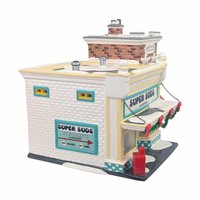 Vintage 1995 Dept 56 Snow Village Super Suds Laundromat, Ceramic Christmas Village House with Light, Holiday Decor Gift