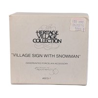 Vintage Dept 56 Village Sign with Snowman, Heritage Village Collection Christmas Accessory, Miniature Figurine for Holiday Display