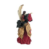 Vintage Angel Tree Topper: 14.5" Red and Gold Christmas Tree Angel, Holiday Mantle Decor