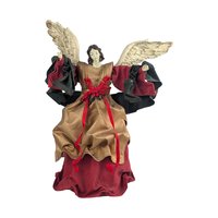 Vintage Angel Tree Topper: 14.5" Red and Gold Christmas Tree Angel, Holiday Mantle Decor