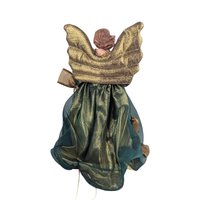 Vintage Light Up Angel Tree Topper: 9" Green and Gold Christmas Angel, Holiday Decor