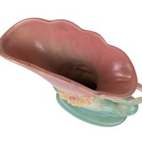 Vintage Hull Pottery Cornucopia Vase: Pink & Turquoise Waterlily, 1940s Art Deco