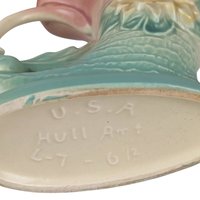 Vintage Hull Pottery Cornucopia Vase: Pink & Turquoise Waterlily, 1940s Art Deco