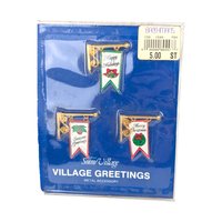 Vintage Dept 56 Snow Village Greetings Signs Set of 6, NOS Metal Holiday Banners for Christmas Village Buildings, D56 Accessory