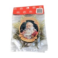 Vintage 1991 Santa Starburst Ornaments: Gold Foil Christmas Decor, Set of 4