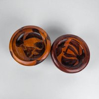 Vintage Hand Carved Wood Bowls: Pair of Decorative Wooden Dishes with Fish Motifs