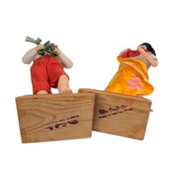 Vintage Filipino Folk Art Doll Couple, Handcrafted Couple Figurines on Wood Stands