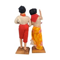Vintage Filipino Folk Art Doll Couple, Handcrafted Couple Figurines on Wood Stands