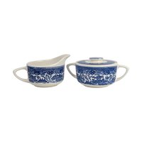 Vintage Royal Blue Willow Cream and Sugar Set: Ceramic Creamer and Lidded Sugar Bowl, Chinoiserie Tea Party Decor