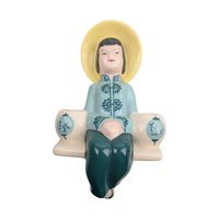 Vintage Weil Ware Wall Sconces, Ceramic Asian Figurine Candle Holders: Mid-Century Chinoiserie Wall Decor
