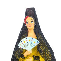Tall Spanish Lady Figurine: Vintage Doll with Black Lace Mantilla Veil