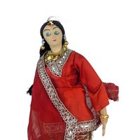 Indian Woman Dancer Figurine: Vintage Red Saree Textile Doll, 11"