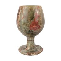 Vintage 1970s Carved Onyx Goblets: Set of 2 Banded Stone Chalices